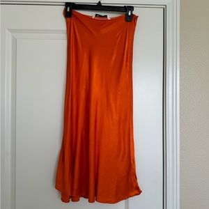 ZARA Orange Satin Midi Skirt